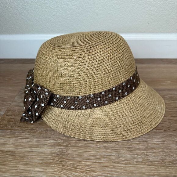 Nicole Marciano 100% Straw Split Brim Bow Polka Dot Summer Hat - Picture 2 of 11